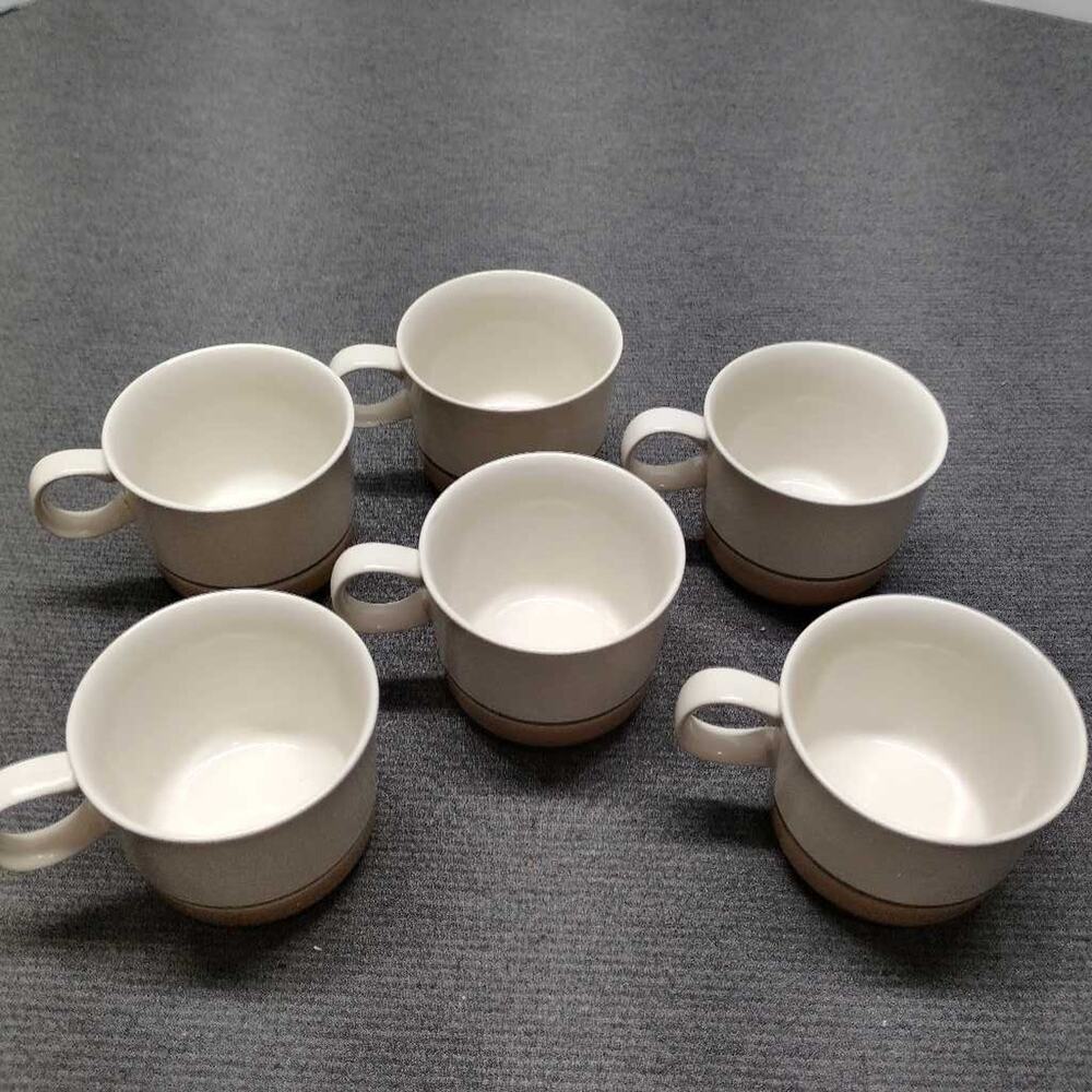 Water Colors Hearthside Japan Stoneware Cup Set of 6 White Brown Striped Vintage